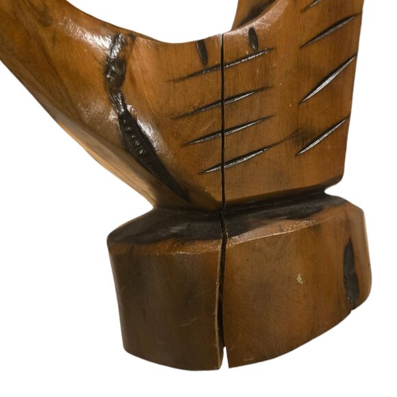 Hand Carved Wooden Crane Bird Sculpture 15 Inch AS IS Folk Art - Picture 3 of 16